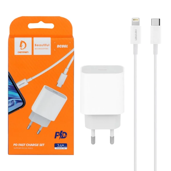 Kućni punjač Denmen DC06L fast 20W Type-C sa kablom